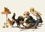  bird blue_eyes chick chicken colin dual_persona earrings fishing_rod jewelry link link_(wolf) multiple_boys oocca pointy_ears smile the_legend_of_zelda the_legend_of_zelda:_twilight_princess time_paradox wolf yayayakai 
