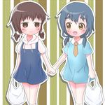  bad_id bad_pixiv_id bag brown_eyes dress funami_mari furutani_kaede grocery_bag holding_hands hood hoodie multiple_girls necktie plastic_bag shopping_bag smile socks tokunaga_(gokaku_kansuu) white_legwear younger yuru_yuri 