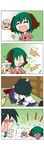  /\/\/\ 0_0 4girls 4koma :d @_@ ^_^ absurdres animal_ears bandaid black_hair blonde_hair blue_hair blush chibi closed_eyes comic covering_eyes embarrassed flower full-face_blush girl_on_top green_hair hat highres hood implied_kiss kasodani_kyouko kumoi_ichirin lily_white lying multiple_girls murasa_minamitsu no_hat no_headwear o_o on_back open_mouth petals rakugaki-biyori relationshipping silent_comic smile sweat touhou vase yurijoshi 