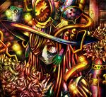  1girl al_bhed_eyes colorful flower gear gears hair_over_one_eye hat long_hair ninomae original pipe rose smile solo 