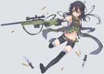  :q bare_shoulders bike_shorts black_gloves black_hair boots bullet elbow_gloves gloves gun knife long_hair midriff navel nike_(smaaaash) original rifle shenwu_(nike) shorts smile solo thigh_boots thighhighs tongue tongue_out weapon yellow_eyes 