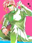  earrings gakuran jewelry jojo_no_kimyou_na_bouken kakyouin_noriaki male_focus pink_hair scar school_uniform sign solo sunglasses taruha tegaki 