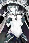  breasts gloves green_eyes kantai_collection looking_at_viewer medium_breasts navel nippleless_clothes nipples pale_skin shinkaisei-kan silver_hair solo taji_(crowview) unzipping wo-class_aircraft_carrier zipper 