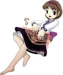  barefoot brown_hair double_dealing_character full_body instrument koto_(instrument) lowres musical_note official_art oota_jun'ya pale_skin skirt smile solo touhou transparent_background tsukumo_yatsuhashi tsukumogami 