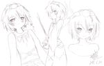  bishamonten's_pagoda blush character_sheet looking_at_viewer mille monochrome short_hair simple_background smile toramaru_shou touhou upper_body white_background 