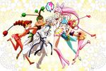  1boy 5girls amazons_quartet between_breasts bikini bishoujo_senshi_sailor_moon blue_legwear blue_leotard boots bow breast_grab breasts cerecere_(sailor_moon) chibi_usa closed_eyes doily from_side full_body grabbing green_eyes green_legwear helios_(sailor_moon) highres horn junjun_(sailor_moon) large_breasts leotard long_hair long_legs multicolored multicolored_clothes multicolored_skirt multiple_girls older one_eye_closed pallapalla_(sailor_moon) pink_footwear pink_legwear pink_sailor_collar red_eyes red_legwear ritio_makoto sailor_chibi_moon sailor_collar sailor_senshi_uniform sandals short_hair skirt super_sailor_chibi_moon swimsuit teenage twintails vesves_(sailor_moon) yellow_bow 