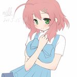  blush bow breasts dated deardrops green_eyes hair_ornament hairclip medium_breasts mille red_hair sakurai_kanade_(deardrops) simple_background smile solo white_background 