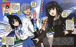  1boy 2girls absurdres akatsuki_kojo black_hair highres himeragi_yukina long_hair minamiya_natsuki multiple_girls official_art strike_the_blood 