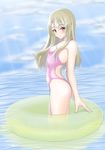  bikini breasts covered_nipples fate/stay_night fate_(series) illyasviel_von_einzbern innertube large_breasts long_hair muffin_(sirumeria) ocean red_eyes solo swimsuit water white_hair 