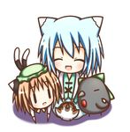  :d ^_^ animal_ears bird blue_hair bow brown_hair cat_ears cat_tail chen chibi closed_eyes eurasian_tree_sparrow hat hestia_(neko_itachi) multiple_girls multiple_tails mystia_lorelei mystia_lorelei_(bird) nekomata open_mouth reiuji_utsuho reiuji_utsuho_(bird) short_hair simple_background sleeping smile sparrow tail tatara_kogasa third_eye touhou two_tails white_background |_| 