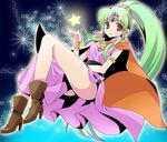  ankle_boots bad_id bad_pixiv_id boots brown_eyes cape earrings green_hair jewelry long_hair makokb meriah ponytail sidelocks solo tear_ring_saga 