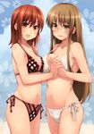  :d akatsuki_miho akemiho_tabi_nikki beach bikini blush breast_press breasts brown_eyes brown_hair cleavage glasses groin holding_hands interlocked_fingers kouno_hikaru long_hair looking_at_viewer medium_breasts multiple_girls navel open_mouth orange_eyes orange_hair oribe_shiori shiny shiny_skin side-tie_bikini smile strap_slip sweat swimsuit white_bikini 