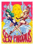  akane_(parodius) animal_ears ass blonde_hair breasts bunny_ears bunny_tail bunnysuit earrings elbow_gloves gloves green_hair high_heels hikaru_(parodius) jewelry long_hair mariel_cartwright medium_breasts multiple_girls parodius tail thigh_strap 