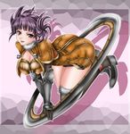  1041_(toshikazu) 1girl :p alternate_costume blade breasts cleavage fur_trim jewelry looking_at_viewer mole purple_eyes purple_hair ring solo soul_calibur soulcalibur_iii thighs tira tira_(soulcalibur) tongue tongue_out weapon 
