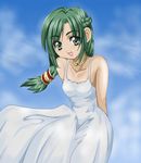  1041_(toshikazu) 1girl :d bare_shoulders braid dress green_hair looking_at_viewer open_mouth smile solo soul_calibur soulcalibur_ii talim 