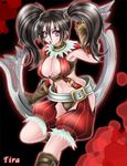  1041_(toshikazu) 1girl black_hair blade breasts character_name cleavage gloves jewelry large_breasts long_hair looking_at_viewer mole purple_eyes ring solo soul_calibur soulcalibur_iv tira tira_(soulcalibur) twintails weapon 