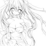  bare_shoulders breasts cleavage dress greyscale large_breasts lineart long_hair looking_at_viewer monochrome original saibashi solo very_long_hair 
