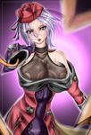  1041_(toshikazu) 1girl alternate_costume bare_shoulders blue_eyes hat isabella_valentine looking_at_viewer purple_hair solo soul_calibur soulcalibur_iii veil 