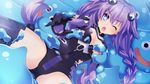  blue_eyes breasts choujigen_game_neptune choujigen_game_neptune_mk2 long_hair neptune_(choujigen_game_neptune) neptune_(series) nipples one_eye_closed open_mouth pig_tails poncho_s purple_heart slime solo twin_braids very_long_hair wallpaper wink 