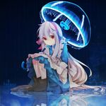  animal_themed_umbrella artist_name bad_id bad_pixiv_id blonde_hair boots dress hairband hands_on_lap hokano jellyfish kagerou_project kozakura_marry long_hair looking_at_viewer parasol rain red_eyes reflection ripples sitting solo umbrella very_long_hair 