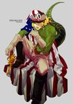  ab00 american_flag bad_id bad_pixiv_id blonde_hair boots bow diego_brando gloves golden_gun green_lipstick green_shirt gun handgun hat hat_bow highres jojo_no_kimyou_na_bouken lipstick makeup male_focus revolver scary_monsters_(stand) shirt solo spurs stand_(jojo) steel_ball_run tail weapon 