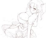  bare_shoulders blush breasts cleavage dragon_quest dragon_quest_viii earrings goban huge_breasts jessica_albert jewelry monochrome no_bra sketch solo square_enix twintails 