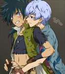  2boys beyblade blue_eyes blue_hair hyoma male male_only metal_fight_beyblade tategami_kyoya yaoi 