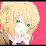  bad_id bad_pixiv_id bangs blonde_hair close-up colored_eyelashes face green_eyes letterboxed lips mizuhashi_parsee multicolored multicolored_eyes scarf simple_background solo sui_(camellia) touhou 