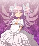  closed_eyes dress highres kaname_madoka long_hair mahou_shoujo_madoka_magica pink_hair pregnant solo ultimate_madoka vzmk2 