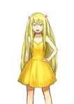  anta_baka? blonde_hair blue_eyes blush choker cosplay dress genshiken hair_ribbon highres korosuke1 long_hair neon_genesis_evangelion open_mouth otaku ribbon solo souryuu_asuka_langley souryuu_asuka_langley_(cosplay) susanna_hopkins twintails very_long_hair yellow_dress 