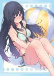  ball beachball bikini black_hair long_hair nike_(smaaaash) original purple_eyes solo swimsuit wet 