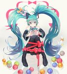  aqua_eyes aqua_hair bad_id bad_pixiv_id boots hair_ornament hatsune_miku long_hair melso ribbon smile solo thigh_boots thighhighs twintails vocaloid 