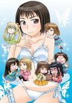  6+girls black_eyes black_hair blush bra chibi genshiken hato_kenjirou kasukabe_saki leg_garter mole mole_under_mouth multiple_girls nakajima_yuuko ogiue_chika oono_kanako panties short_hair susanna_hopkins underwear yajima_mirei yoshitake_rika 