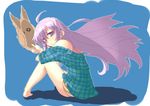  bare_shoulders barefoot hata_no_kokoro long_hair mask mitsuki_kurage_(kaijou_fuyuu) new_mask_of_hope no_pants off_shoulder panties pink_eyes pink_hair plaid plaid_shirt shirt sitting solo striped striped_panties swimsuit swimsuit_under_clothes touhou underwear 