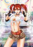  1girl breasts candy_cane_(rumble_roses) character_name green_eyes large_breasts midriff red_hair rumble_roses solo virak 