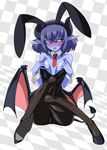  adjusting_clothes anger_vein animal_ears artist_request black_sclera blue_hair blue_skin blush breasts breasts_apart bunny_ears bunny_girl bunnysuit demon_girl demon_tail demon_wings detached_collar fishnet_pantyhose fishnets high_heels horns mimizu_(tokagex) necktie pantyhose pointy_ears tail wings wrist_cuffs yellow_eyes 