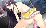  ankoromochi ass black_hair blush breasts censored cum dress game_cg katsuranomiya_saya long_hair nipples pussy_juice red_eyes satou_satoru shitsuji_ga_aruji_wo_erabu_toki sky stars tree vagina vibrator wet 