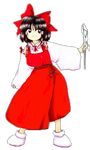  black_hair dress gohei hakurei_reimu japanese_clothes lowres miko official_art oota_jun'ya red_dress solo the_embodiment_of_scarlet_devil touhou 