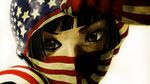  american_flag bandana black_eyes black_hair close-up daromeon eyelashes eyes face face_mask flag_print ketchup_ninja mask ninja shinoko_(ketchup_ninja) short_hair solo 