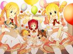  3girls ai-wa alternate_costume androgynous animal_ears apron balloon blonde_hair blue_eyes blush bow breasts brown_hair bug butterfly cleavage crossdressing crown drink enmaided fang flower garter_straps grey_eyes hair_bobbles hair_bow hair_ornament insect lion_ears maid medium_breasts multicolored_hair multiple_boys multiple_girls open_mouth pantyhose ponytail puffy_sleeves red_hair rose sakutarou siblings smile thighhighs tray twintails two-tone_hair umineko_no_naku_koro_ni ushiromiya_ange ushiromiya_jessica ushiromiya_lion ushiromiya_maria white_legwear 