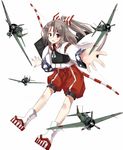  aircraft airplane archery bad_id bad_pixiv_id bow_(weapon) brown_eyes grey_hair hachimaki headband japanese_clothes kantai_collection kurume_shou kyuudou long_hair looking_at_viewer muneate open_mouth ponytail ribbon skirt solo weapon white_background zuihou_(kantai_collection) 