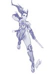  bodysuit breasts dual_wielding face_mask holding large_breasts long_hair mask monochrome ninja ponytail robert_porter sheath short_sword sketch solo soulcalibur sword taki_(soulcalibur) unsheathing weapon 