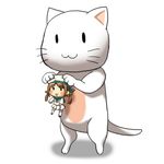  :3 batsubyou brown_hair cat error_musume girl_holding_a_cat_(kantai_collection) hat kantai_collection norio_minami open_mouth parody role_reversal skirt smile twintails uniform white_background 