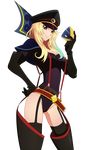  1girl absurdres blonde_hair breasts cleavage cosplay hat highres milla_maxwell mira_maxwell star_driver tales_of tales_of_(series) tales_of_xillia thighhighs transparent_png vector_trace 