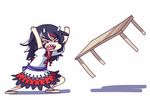  animated animated_gif arms_up black_hair daigada highlights horns kijin_seija multicolored_hair open_mouth sash shaking skirt solo table table_flip teeth touhou 