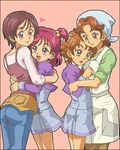  blue_skirt hair_bobbles hair_ornament heart hug kasuga_(kasuga39) l'ecole_des_cinq_lumieres_school_uniform lowres mother_and_daughter multiple_girls natsuki_kazuyo natsuki_rin oekaki precure skirt yes!_precure_5 yumehara_megumi yumehara_nozomi 