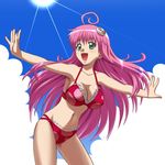  awa bikini blush breasts cleavage day lala_satalin_deviluke long_hair medium_breasts outstretched_arms peke pink_hair solo spread_arms swimsuit to_love-ru 