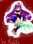  artist_request copyright_name dark_eclair eclair_(la_pucelle) la_pucelle long_hair purple_hair red_background red_eyes smile 