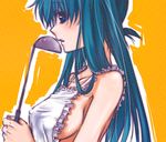  apron aqua_eyes aqua_hair breasts hatsune_miku hirusawa_hiro ladle long_hair medium_breasts naked_apron sideboob solo vocaloid 