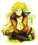  artist_request blonde_hair choker gloves green_choker green_eyes guy_cecil lowres male_focus smile solo sword tales_of_(series) tales_of_the_abyss weapon 